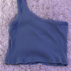 Asymmetrical Blue Ribbed Tank Top